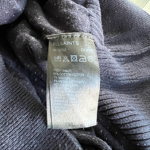 All Saint Navy Crew Neck Sweater with Gold Cross Stitching - Picture 6 of 7